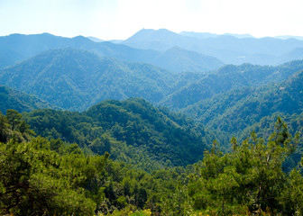 View to green mountains in Greece