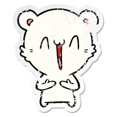distressed sticker of a happy polar bear cartoon