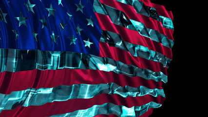 3d rendering of american flag made in cyber style. The flag develops smoothly in the wind