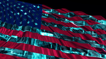 3d rendering of american flag made in cyber style. The flag develops smoothly in the wind - obrazy, fototapety, plakaty