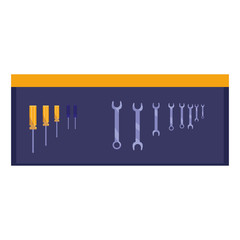 board with mechanic tools hanging