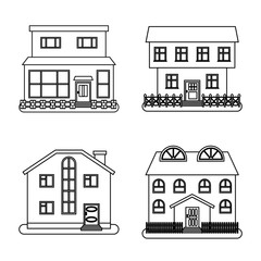 Set of four houses in thin line style