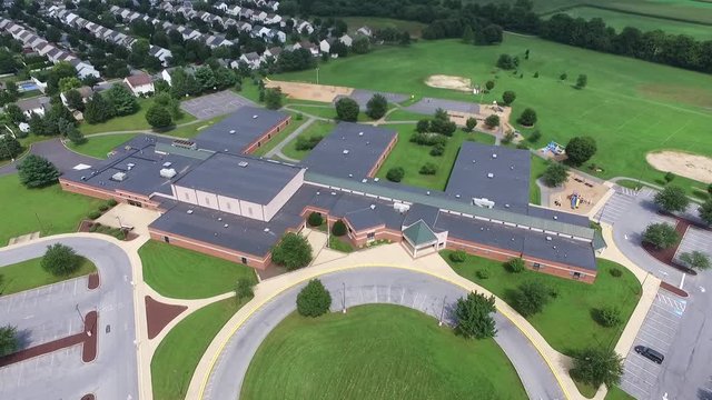 Aerial view of the roof and surroundings of a High School in Pennsylvania.