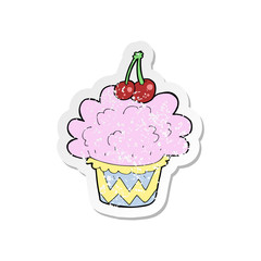 retro distressed sticker of a cartoon cupcake