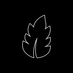 Flat line monochrome leaf sign for web sites and apps. Minimal simple black and white leaf sign. Isolated vector white leaf sign on black background.