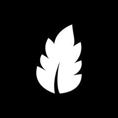 Flat monochrome leaf symbol for web sites and apps. Minimal simple black and white leaf symbol. Isolated vector white leaf symbol on black background.