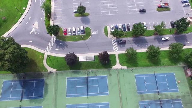 Aerial view of the tennis courts of a High School in Pennsylvania.