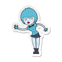 sticker of a cartoon vampire girl welcoming