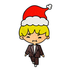 christmas textured cartoon of kawaii boy