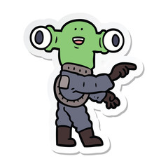 sticker of a friendly cartoon alien pointing
