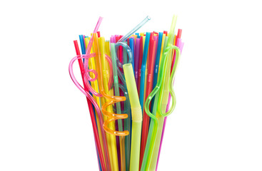 Colored tubes for cocktails on a white background