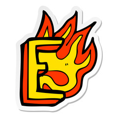 sticker of a cartoon flaming letter