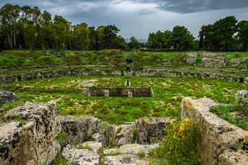 Fototapeta na wymiar Ancient Roman arena for gladiators fights in Syracuse