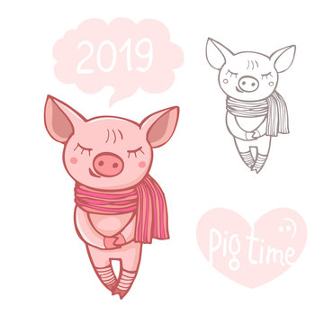 Cute pigs. Shy pig. Funny pigs .