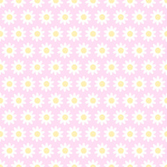 Daisies arranged on a pink background. White flowers with shadows on pastel backdrop. Vector illustration of seamless repeating pattern. Cute design conception.