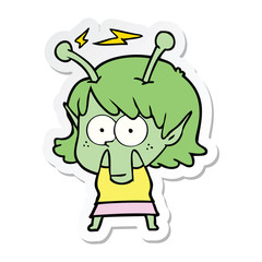 sticker of a cartoon alien girl