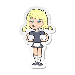 sticker of a cartoon happy waitress woman