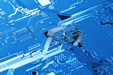 Electronic circuit board close up.