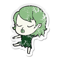 distressed sticker of a cute cartoon vampire girl