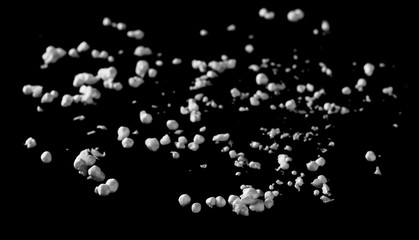 Crumbled styrofoam isolated on black background