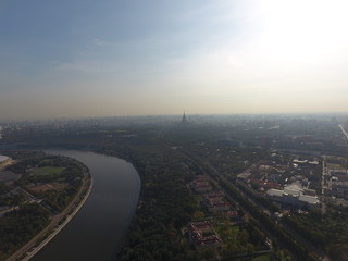 Panorama copter moscow sky
