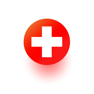Red Cross vector icon, hospital sign. Medical health first aid symbol isolated on vhite. Modern gradient design.