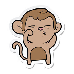 sticker of a cartoon suspicious monkey