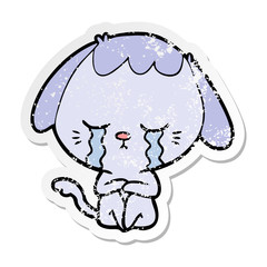 distressed sticker of a cartoon crying dog