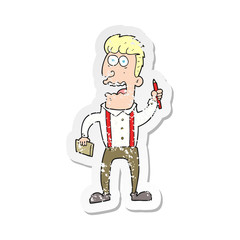 retro distressed sticker of a cartoon stressed reporter