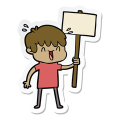 sticker of a cartoon laughing boy