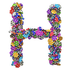 Alphabet letter H from casino tokens. 3D rendering