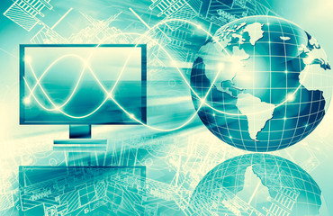 Best Internet Concept of global business. Globe, glowing lines on technological background. Wi-Fi, rays, symbols Internet, 3D illustration