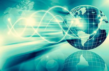 Best Internet Concept of global business. Globe, glowing lines on technological background. Wi-Fi, rays, symbols Internet, 3D illustration