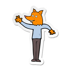 sticker of a cartoon waving fox man