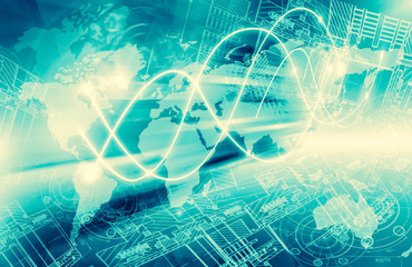 Best Internet Concept of global business.Technological background, symbols Wi-Fi, of the Internet, television, mobile and satellite communications