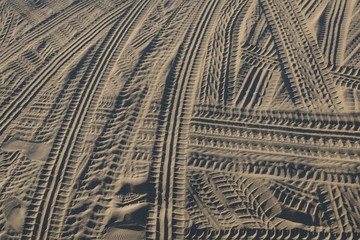 traces of wheels on the beach sand