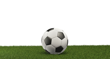 Fototapeta premium Soccer ball on grass panorama isolated white background 3d-illustration
