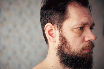 Fototapeta premium Men's short beard and lips close up.