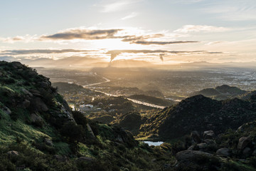 Fototapeta na wymiar Spring morning view towards Porter Ranch from Rocky Peak Park above the San Fernando Valley in Los Angeles, California. 