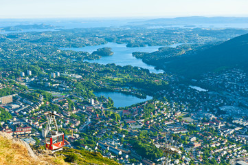 Fototapeta premium Beautiful view with Ulriken Cable Car seen from the Mount Ulriken in Bergen, Norway