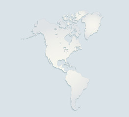 America continents map blue white paper 3D blank