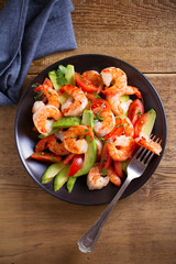 Shrimp, Avocado, Tomato and Cilantro Salad. overhead, vertical