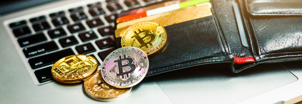 bitcoin laptop wallet Virtual currency wallet bitcoin gold coin and printed encrypted money with qr code cryptocurrency