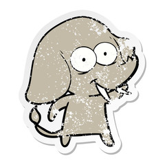 distressed sticker of a happy cartoon elephant