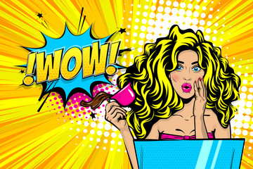 wow face woman pop art sale advertise