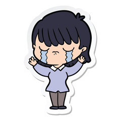 sticker of a cartoon woman crying