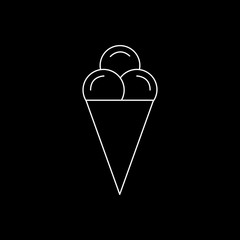 Flat line monochrome ice cream symbol for web sites and apps. Minimal simple black and white ice cream symbol. Isolated vector white ice cream symbol on black background.
