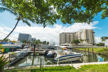 Boats in Fort Lauderdale harbor on a sunny day