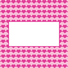 Pink Hearts illustration with frame for text. Valentine's day and Mother's day, women's day greeting card with border - pink, red colors. Banner, invitation or label
