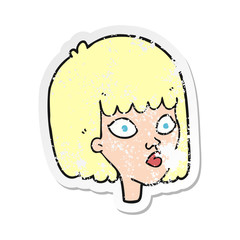 retro distressed sticker of a cartoon female face